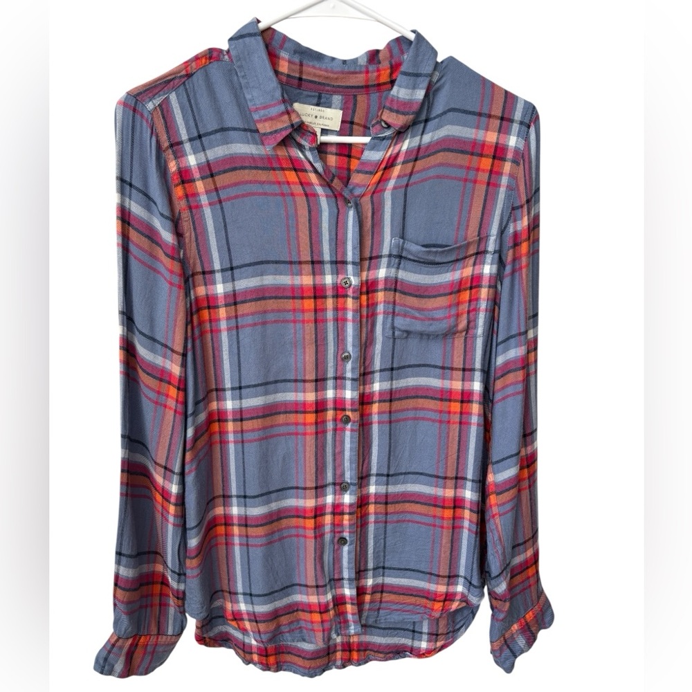 Lucky Brand Plaid Top Women’s Small Button Up Shirt Blue
